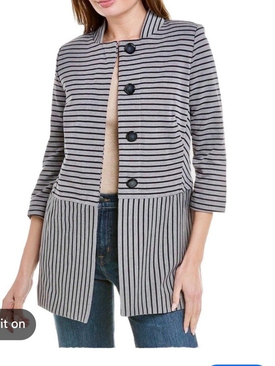 CAbi Jackets & Blazers - CAbi Dapple Stripe Car Coat Gray Blue Ponte Knit Jacket Blazer Trench Academia L